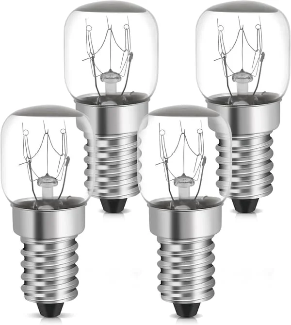 4x 15W E14 Kylskåpslampa, Varmvit, Värmebeständig upp till 300°C (2700K, ST22, 22mm [Energiklass A]