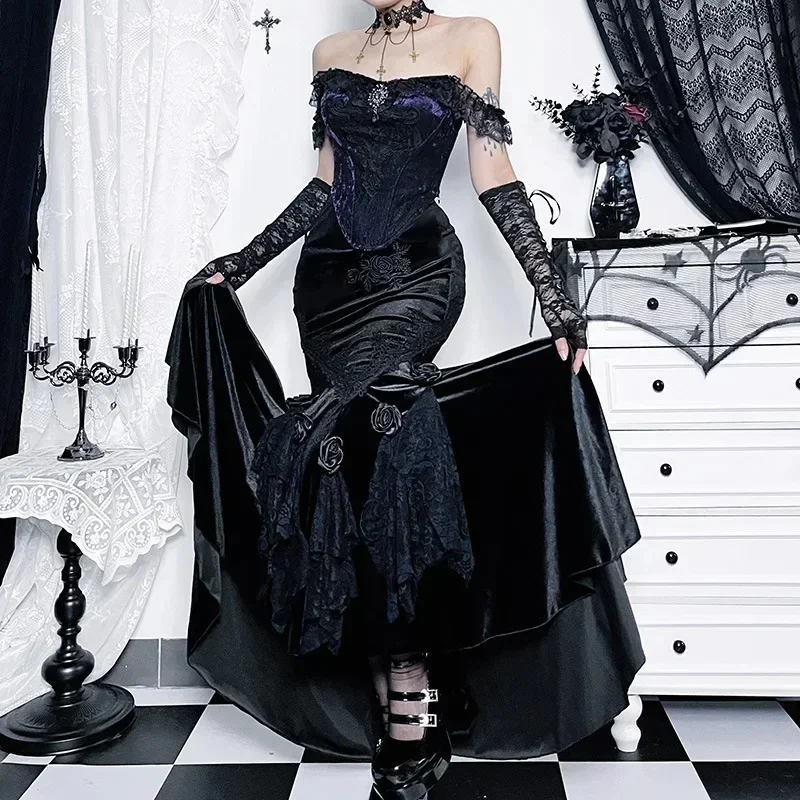 AliExpress - Mall Goth Samt Fischschwanz Rock Damen Vintage Jacquard Hip Wrap Fee Grunge Rock Viktorianisch Damen Steampunk Langer Rock