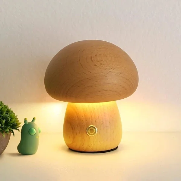 /NN/ Mushroom Night Light, 3 Colors USB Dimmable Bedside Lamp Touch Lamps, Vintage Wooden Table Mushroom Lamp Bedroom Decoration