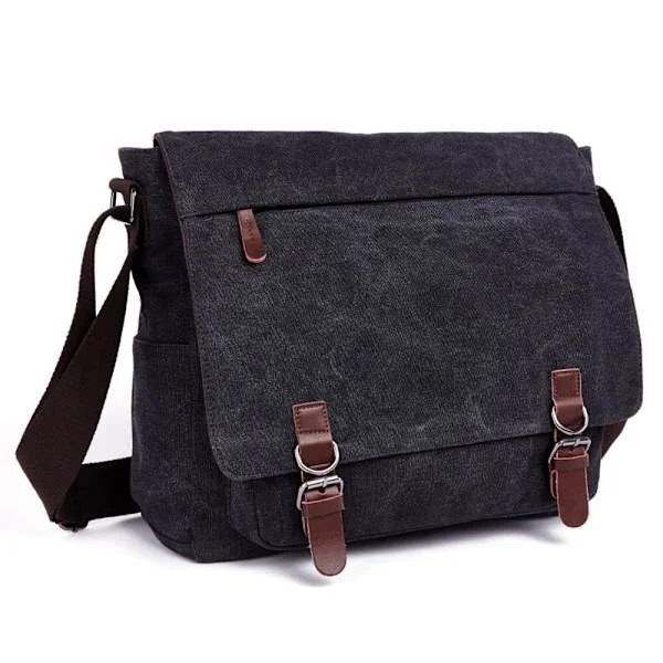 Laptop Messenger Tasker, Herre Skuldertaske, 16 Tommer Vintage Lærredstaske til Skole og Arbejde, Flere Lommer.