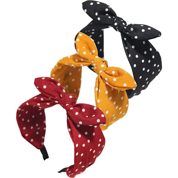 Rolling Pompoms Polka Dot Headband for Women, Bow-Knot Fabric Headband, Knotted Headband, Twisted Headband, Bunny Ears, Wide Hairbands, 3-Piece Hair 
