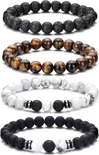 Tigerøje Armbånd Til Mænd 8MM Natursten Elastisk Justerbar Sort Krystal Perlearmbånd til Mænd Kvinder Gaver