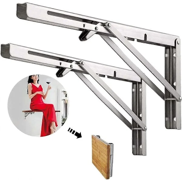 500 mm sammenleggbare hyller i rustfritt stål, sammenleggbar vegghylle, trekantet støtteramme, for bord, benker og hyller, maksimal belastning: 225 kg