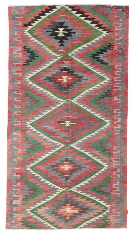 Tkany Ręcznie Kilim Vintage Dywan 173X318 Vintage Wełniany Różowy/Szary