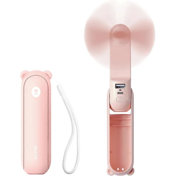 3 i 1 Mini Håndholdt Ventilator, Bærbar USB Genopladelig Lille Lommeventilator med Powerbank, Lommelygtefunktion til Kvinder, Rejse Pink