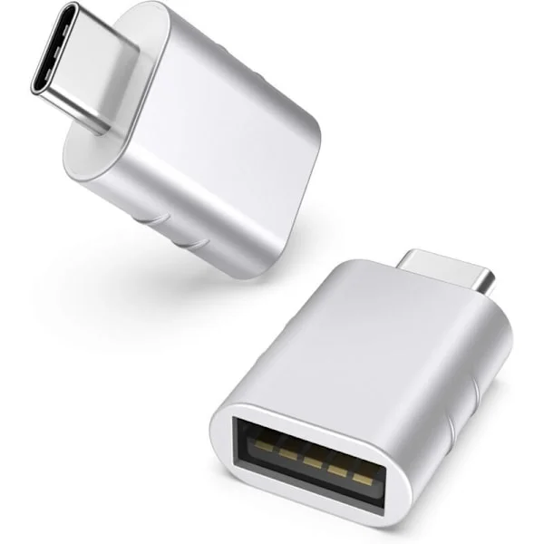 Silver USB-C till USB-adapter, 2-pack, USB-C hane till USB 3 hona. Adapter kompatibel med MacBook Pro/Air 2021, iMac, iPad Mini 6/Pro