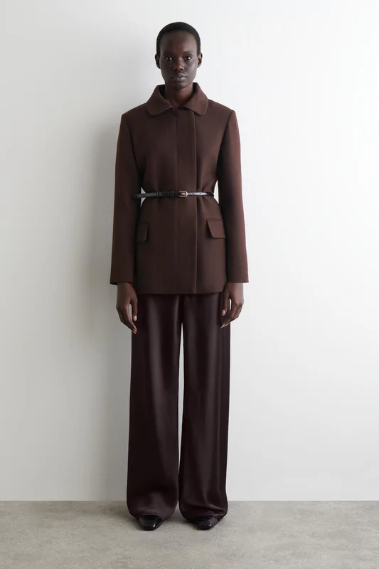 COS Women's Satin Wide-Leg Trousers in Brown