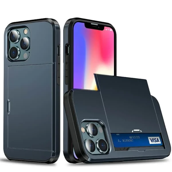 Hybrid Skal med Kortplats till iPhone 13 Pro Max - Blå