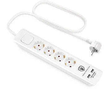 Andersson ELS 5.0 - 4 way with switch, USB 5V 2.1A, 1,5m White - 4-vägs grendosa med två USB-portar