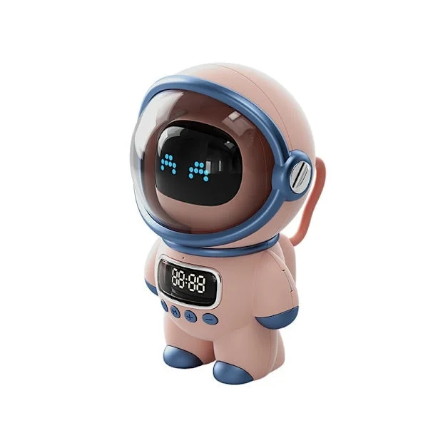 Astronaut Clock, Night Light Alarm Clock Smart AI Voice Speaker Clock Astronaut Speaker Alarm Clock Simple Astronaut Clock Pink Pink