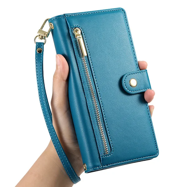 Mobil lommebok for iPhone 16-serien, portabel lommebok som rommer både mobiltelefon og kort, påvirker ikke kortets magnetisme blu blue iPhone 16 pro