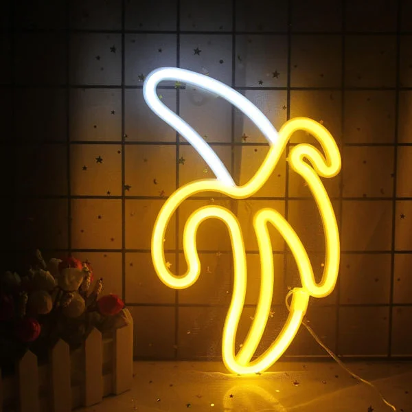 Banan Neon Skyltar Gul Vit Banan Neon Ljus Frukt LED-Ljus_tfrf