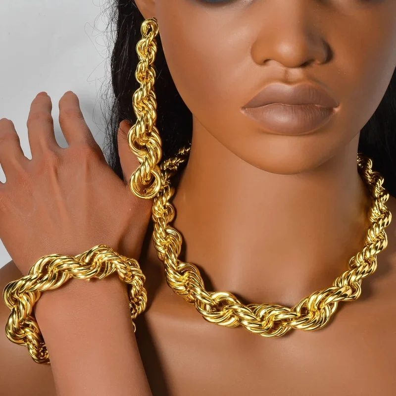 AliExpress - 3pcs ensemble de bijoux pour les hommes et les femmes pâte frite Mahomet entrelacé collier bracelet boucles d'oreilles Hip Hop punk style
