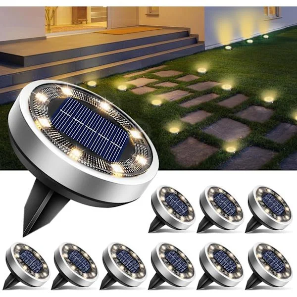 Pakke med Solar Gulvlamper Udendørs, 8 LED Havelamper, Solar Vandtætte Gulv Solar Lamper, Solar Lamper til Udendørs