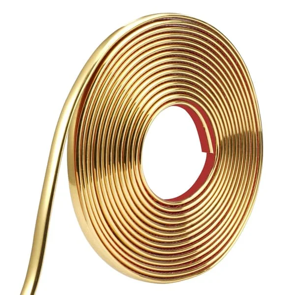 Gull dekorlist - 5m x 8mm - Selvklebende - For vegger, "peel and stick" - Selvklebende vegglister - For toaletter, flisekanter, vegger, gulvlister