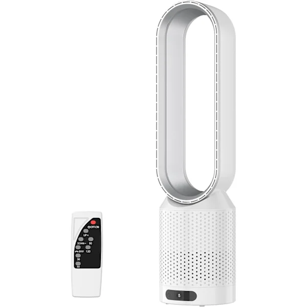 Ultra Tyst 2-i-1 Luftrenare Bladlös Fläkt med Fjärrkontroll 90 Graders Oscillation Timer 8 Hastigheter för Rengöring av Inomhusluft