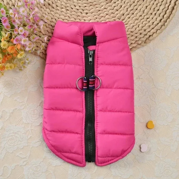 Dog Winter Jacket, Waterproof and Windproof Vest, Suitable for Large, Medium, and Small Dogs. Rose Red S