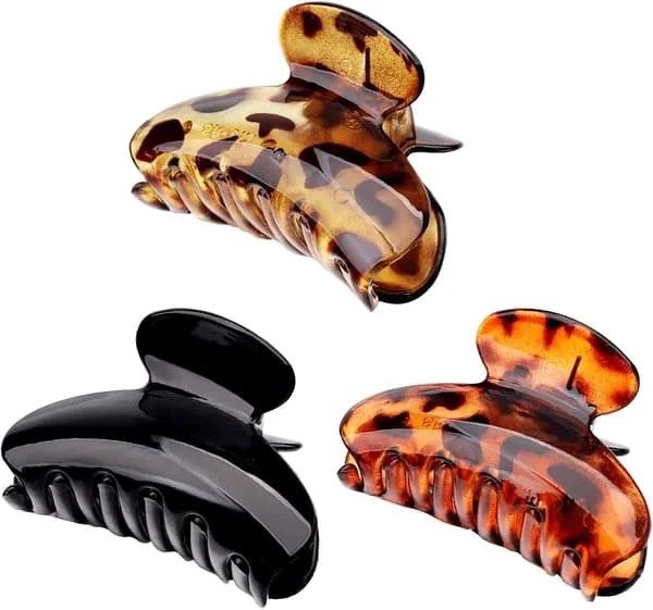 Hair Clip, Set of 3 Plastic Leopard Hair Clips, Thick Claw Hair Clip, Small Hair Clip, Acrylic Hair Clip for Women and Girls (3 Colors)