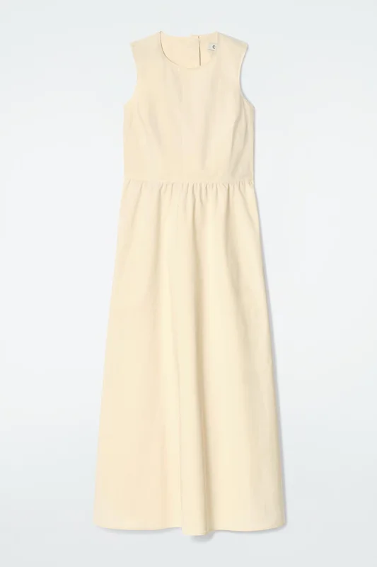 COS Women's Open Back Cotton Maxi Dress in Beige
