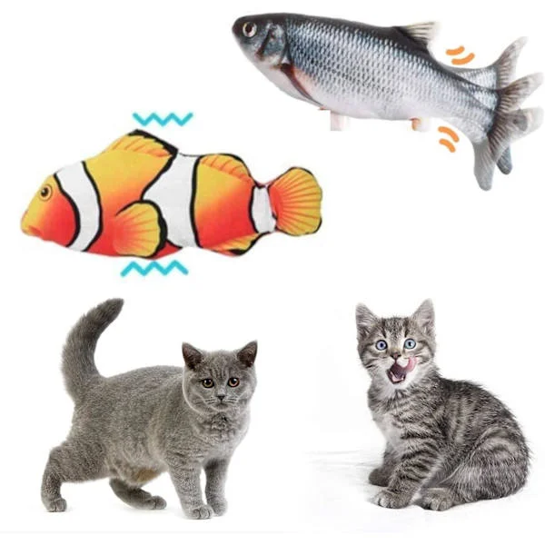 2 Stycken Elektrisk Rörlig Fisk, Kattleksak Realistisk Viftande Fisk med Kattmynta, Interaktiv Fladdrande Viftande Fisk Kattunge Sparkare