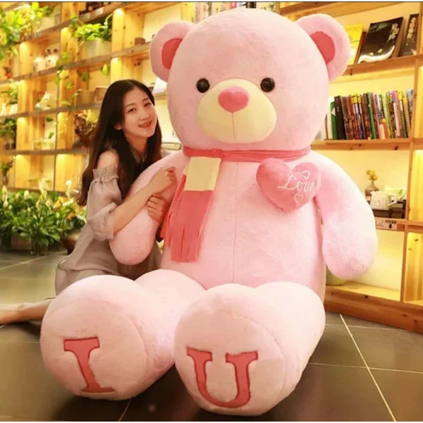 Stor björn Nalle Jätte Nalle Stora mjuka plyschleksaker 80cm/100cm Nyhet IU Scarf Bear (Rosa Vit)-XF10-