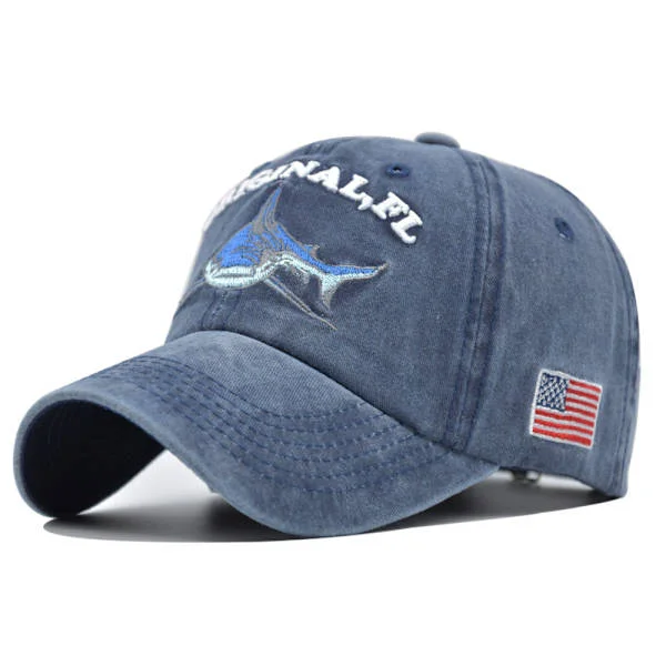 Shark Embroidered Cotton Baseball Cap Washed Distressed Dad Hat Vintage Adjustable Trucker Hats for Men Women Kids