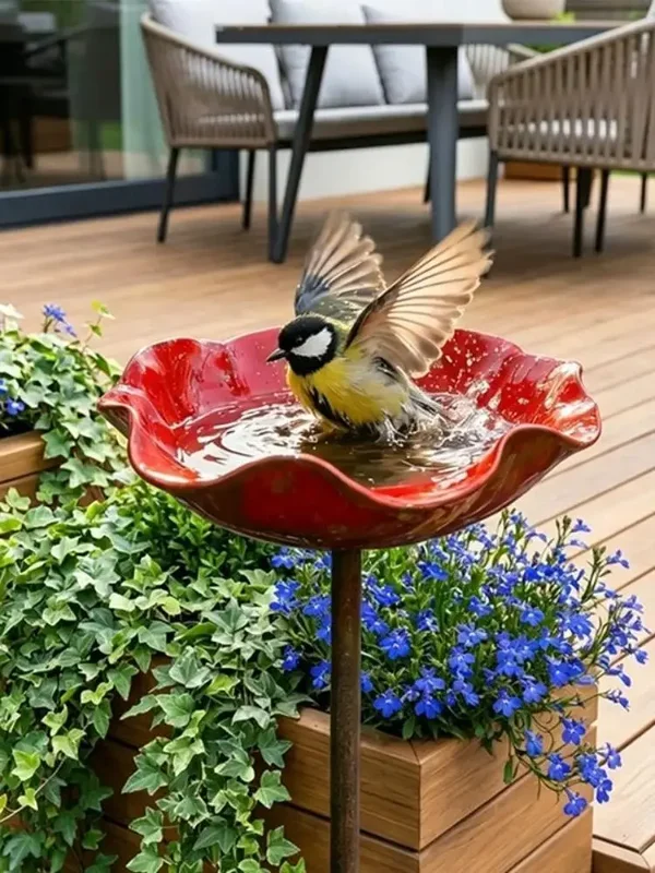 AliExpress - Piquet de jardin en métal artisanal, sculpture florale en fer à insérer dans le sol, piquet de bain pour oiseaux, pétales ondulés, 