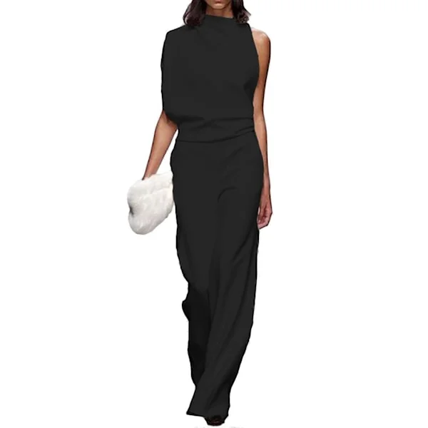 Dambyxdräkt Jumpsuit Casual Lös Ärmlös En Axel Vid Ben Rompers Jumpsuit Sommaroutfits med Fickor Svart L