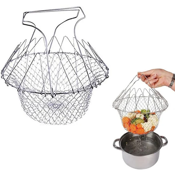 Dampkurv - Friturekurv - Kogekurv - Grøntsagsdamper - Håndholdt damper - Dørslagskurv - 304 Rustfrit stål ...