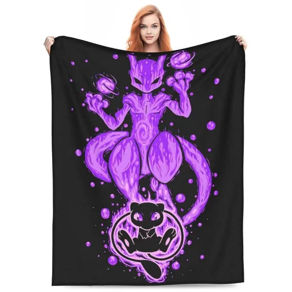 Mewtwo Tecknad Filt för Barn Tonåring Vuxen, Ultramjuk Mysig Lyxig Fleecefilt för Soffa Säng, Varm Flahufhf105