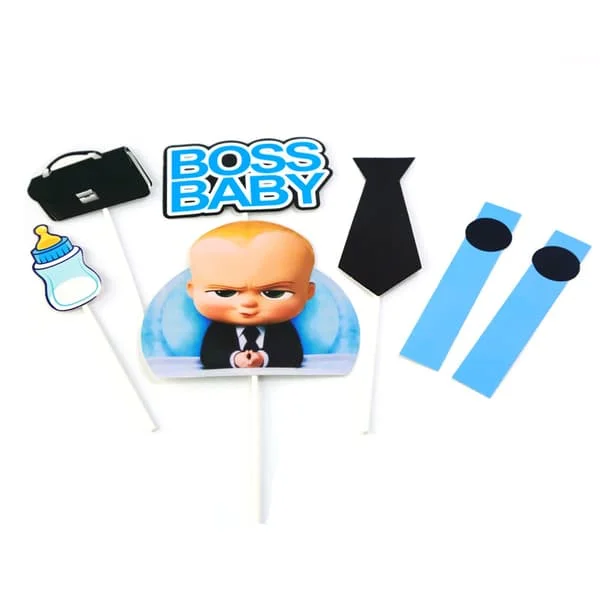 2 stk. Tegneserie Boss Happy Birthday Cake Topper Søte Baby Boy Cupcake Toppers Baby Shower Boys Kids Bursdagsfest Kakedekorasjoner