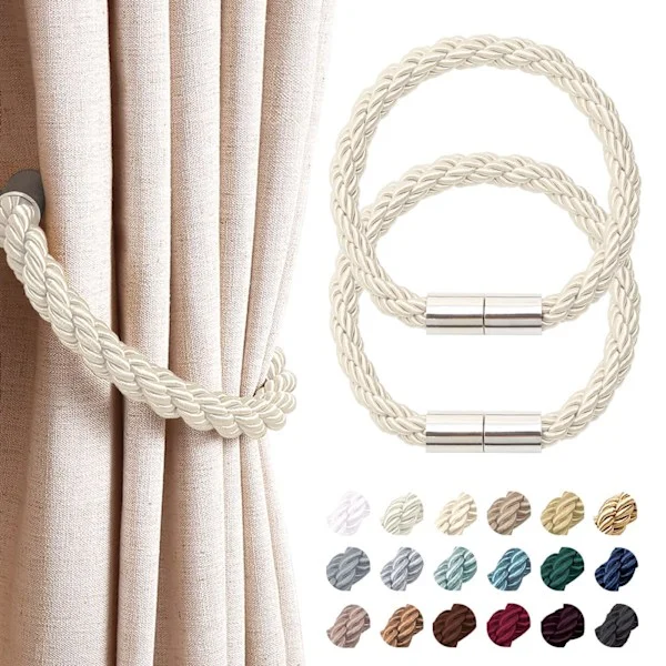 2-pack Strong Magnetic Curtain Tiebacks, Simple Style Curtain Tiebacks, Rope Curtain Holders, for Thin or Thick Curtains in Homes and Offices (Beige)-