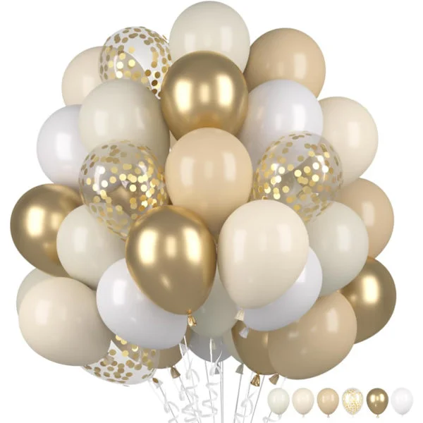 Beige and White Sand Balloons, 60 Helium Balloons, Matte White Gold, Metallic Latex Balloons, Gold White, Cream, Apricot, for Birthday, Boho