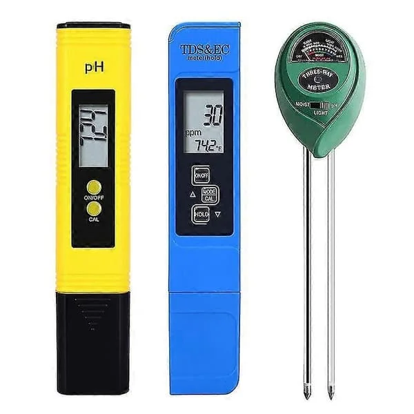 3-pack PH-meter TDS PPM-meter och 3-i-1 Jord PH-testare PH/EC Digital Kit för Hem, Trädgård, Gräsmatta, F(BT)