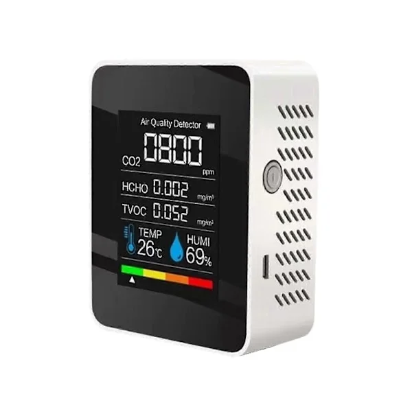 5-in-1 CO2-mittari 400-5000 PPM Sensori Hiilidioksidi-ilmaisimella Ilmanlaatumittari jy Valkoinen