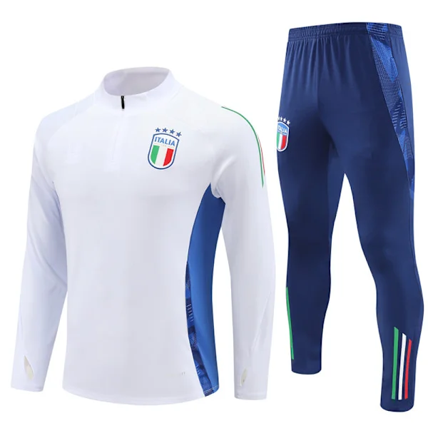 [LCS]2425 Ny halvglidelås fotballtreningsklær høst vintersett for voksne og barn Italia/Hvit