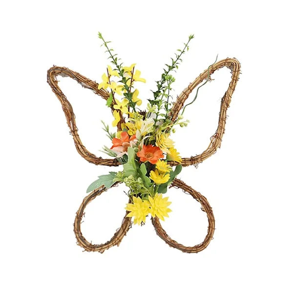 Påsk Simulering Blomsterkrans Hänge Fjäder Framdörr Hem Utomhus Väggdekoration Vårblommor(A)