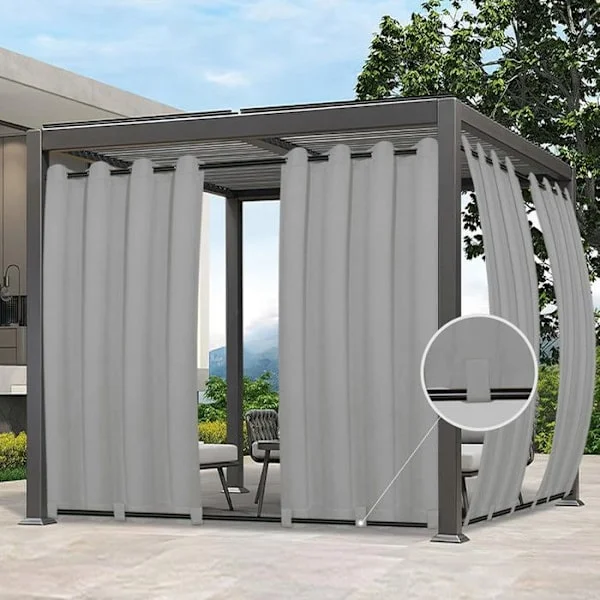 Qelus Utomhus vattentätt gardin med öglor - Termisk mörkläggning - för Pergola - 180x274cm - Ljusgrå