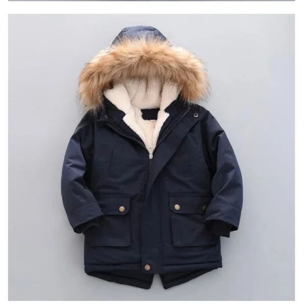 Boys Winter Jackets Hooded Down Jacket Parka Windproof Coat Navy Blue 120cm