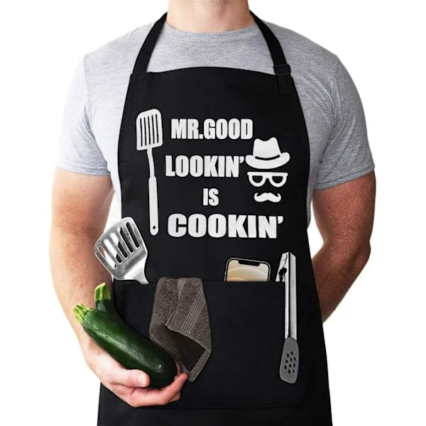 [LLC] Forklæde til mænd, Herre forklæde, Sjove forklæder til mænd, Sjovt kokkeforklæde, Mr. Good Lookin' is Cookin' forklæde, BBQ Grill forklæde