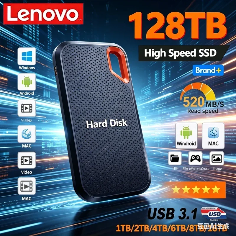 AliExpress - Lenovo 256TB USB SSD Mobile Festplatte E60 2TB 8TB 128TB USB 3.1 HD Externe Festplatte HDD Speichergeräte Werkzeuge