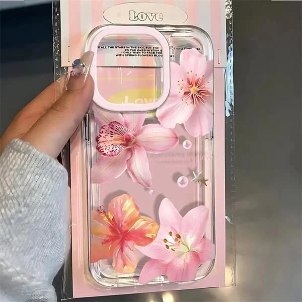 Rosa Lilja Blommönstrat Telefonfodral För iPhone 16 17 16e 15 14 13 12 11 Pro Max X XR XSMax 7 8 Plus SE2 Transparent Mjukt Skal T9797 För iPhone