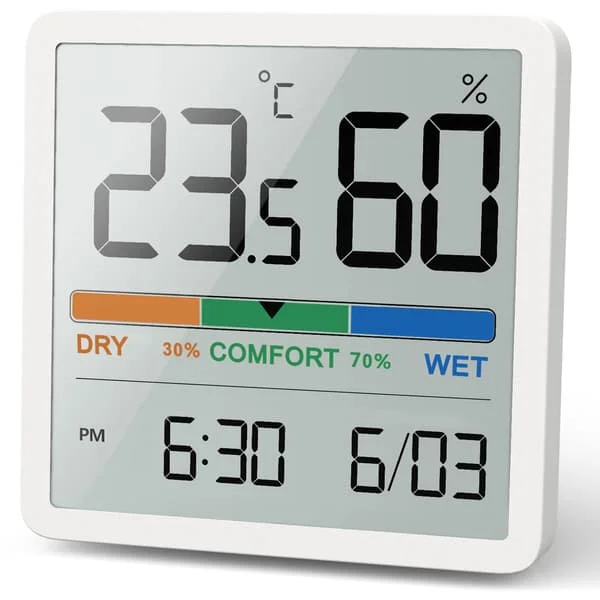 Indoor Thermometer Hygrometer, Desk Digital Thermometer with Temperature and Humidity Monitor, Accurate Humidity Meter Room Thermometer with Clock