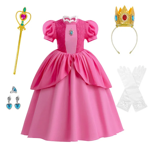 Prinsesse Peach Kostume til Piger - 100 cm Størrelse til Fødselsdag & Halloween-FO-