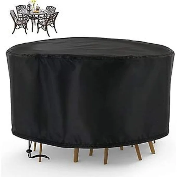 Rund Havebord Dæksel, 163 x 84cm Rundt Borddæksel til Terrasse Møbler Oxford Klæde Materiale Rundt Vandafvisende Støv- og Rivfast med Opbevaring