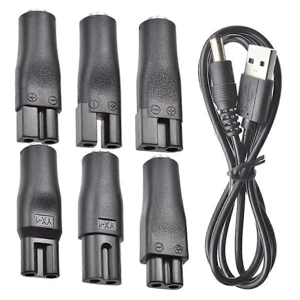 7 st strömkabel 5V ersättningsladdare USB-adapter för elektriska hårklippare, skäggtrimmer, rakapparater, skönhetsinstrument