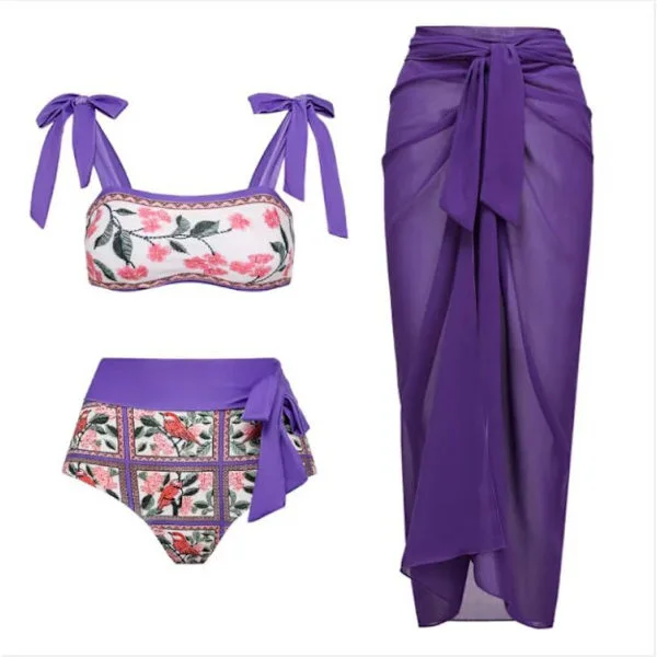 2026 Kvinnor Baddräkt Bikini Baddräkt Topp Klänning Set Blomstermönster Dam Baddräkt Tvådelad Kostym Mode Dam Baddräkter