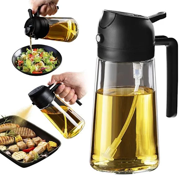 16 oz olivenolie sprayflaske, 2-i-1 olivenolie dispenserflaske til køkkentilbehør, køkkengadgets til airfryer