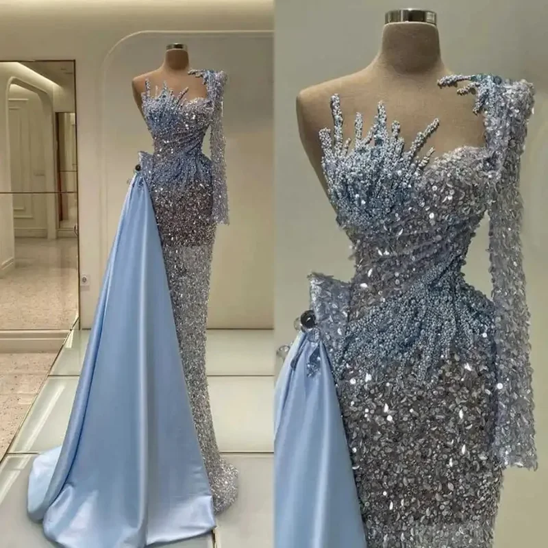 AliExpress - Stylish Mermaid Prom Dress Beading Pearls Sequins Evening Dresses with Detachable Train Party Dress Formal Occasion Customized