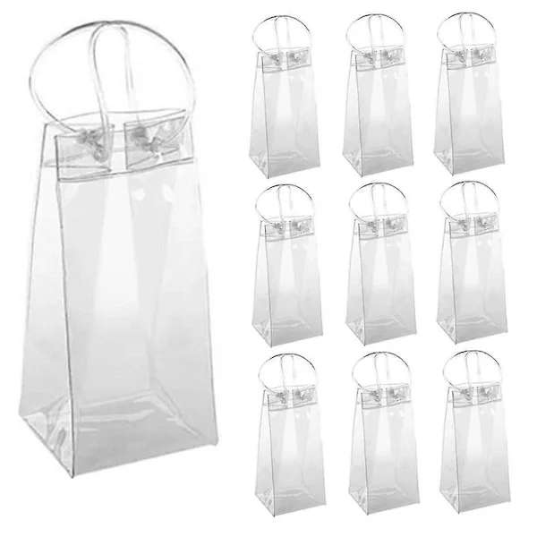 Pakke med 10 Vin Kølepose Ispose Transparent PVC Bærbar Vin Flaske Kølepose Champagne Ispose - Excellence